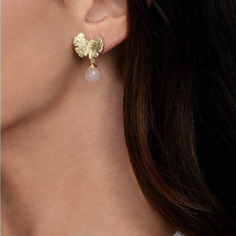 Annabel Aram Rose Quartz Butterfly Earrings in 18K Gold Plated - Picture 3 of 11